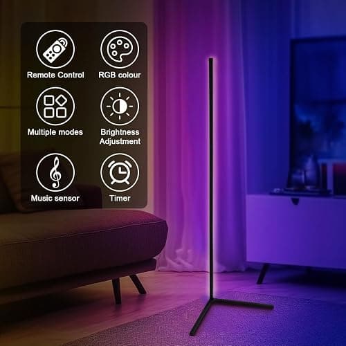 Corner Floor Lamp Smart LED Floor Lamp 142cm 16 Million Colors Smart RGB Corner Lamp Smart App and Remote Control Ambience Light with Music Sync for Bedroom Living Room Gaming Room thumbnail 3
