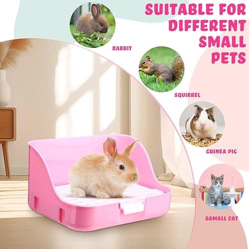 Reallnaive 15 Pcs Rabbit Starter Kit Small Rabbit Litter Box Girls Gift Animal Grooming Kit Bunny Toys Bowl Blankets with Cleaning Set for Guinea Pig Accessories(Pink) thumbnail 4