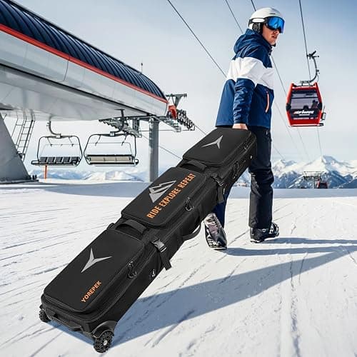 YOREPEK Ski & Snowboard Bag with Wheels, Upgraded All-Terrain Large Wheels, Extendable 160–175cm Water Resistant Padded Ski Bags for Air Travel with Backpack & Shoulder Strap, Mini Pocket for AirTag thumbnail 2