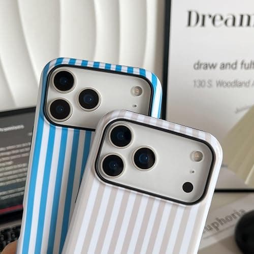 Longlayss Compatible with iPhone 17 Pro Case Cute Aesthetic Striped Phone Case for Women Girl Shockproof Slim TPU and Hard PC Protective Cover (Blue) thumbnail 5