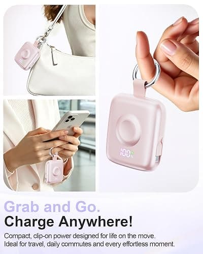 Portable Charger 3 in 1, Smaller 10000mAh Built-in Cables 22.5W Power Bank | Travel Essentials, Fast Charging Keychain Battery Pack for iPhone17/16/15/14/13, Android, iWatch Ultra/11/10/9/8, Pink thumbnail 6