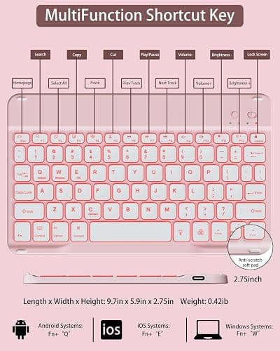 SQBEBS Case with Keyboard for iPad Air 11 inch M3/M2 2025/2024, iPad Air 5th/4th Generation 10.9 inch, 7 Colors Backlit Detachable Bluetooth Keyboard, Stand Folio Cover with Pencil Holder, Light Pink thumbnail 6