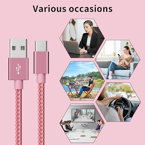 SPEATE USB to USB C Cable (5-Pack, 3/3/6/6/10FT), USB A to Type C Cable, Fast Charging Nylon Braided Sync Transfer Cord USB C Charger for Phone 16/15/iPad, Galaxy S/Note/A, Pixel and More thumbnail 7