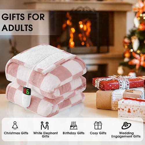 Light Pink Heated Blanket Electric Throw, 50X60 Heating Blanket with 10 Heat Levels & 8 Hours Auto Off for Lap, Checkered Plaid Soft Sherpa Blankets Warmer Gifts for Couch Grandma Women Adults thumbnail 6