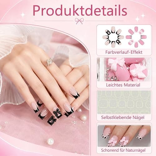 96 Stück Künstliche Fingernägel zum Aufkleben aus Buntem Kunststoff, Full Cover Press On Nails mit Schleifenmotiv, Wiederverwendbar für Frauen und Mädchen thumbnail 2