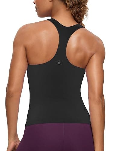 CRZ YOGA Butterluxe Workout Racerback Tank Tops for Women - Padded Athletic Spandex Yoga Shirts with Built in Bra - Image 1