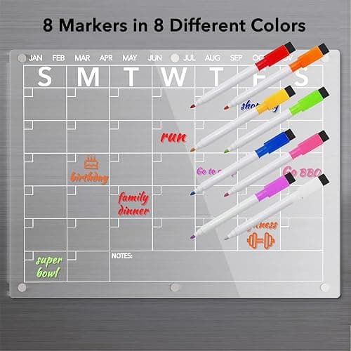 Neatsure Acrylic Magnetic Dry Erase Board Calendar for Fridge, Clear Monthly Planner Whiteboard for Refrigerator, w/ 8 Colors Markers, 15"x11" thumbnail 5