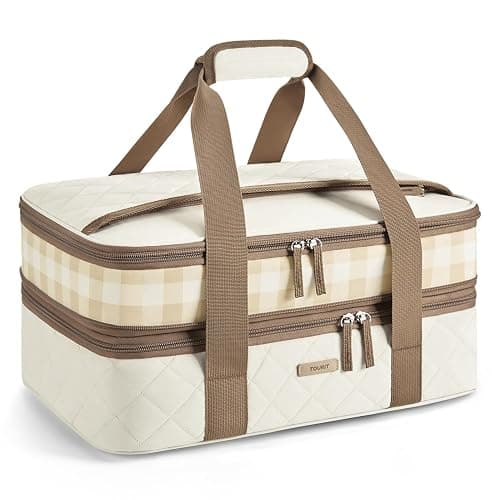 TOURIT Casserole Carrier Chic Double Decker Insulated Casserole Carriers for Hot or Cold Food Lasagna Lugger Tote for Picnic Cookouts Potluck Fits 9''x 13'' Baking Dish - Image 1