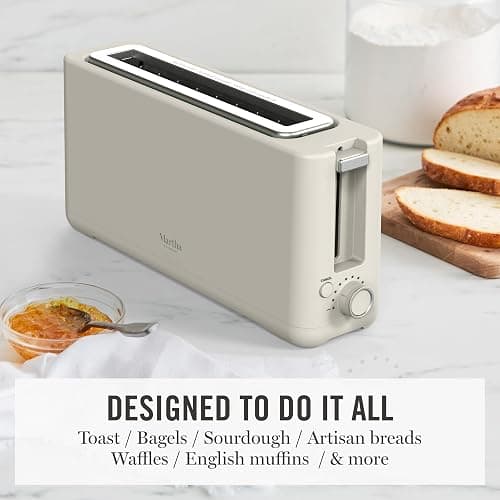 Martha Stewart 2 Slice Long Slot Toaster, Extra Wide for Sourdough & Bagels, 10 Setting Shade Control, Removable Crumb Tray, Self-Centering Design, Defrost/Reheat, Cancel, Slim Space-Saving, Linen thumbnail 2
