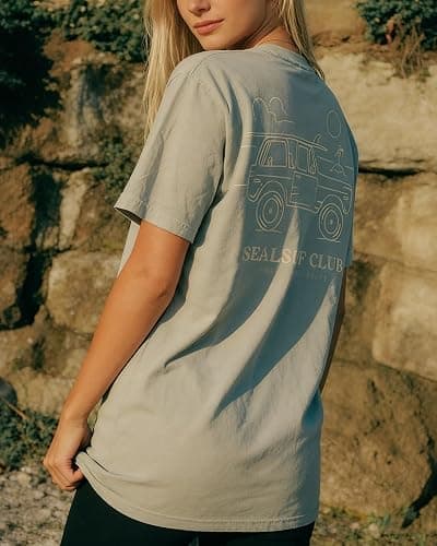 Womens Teens Oversized Graphic Tshirts Y2k Flower Fruit Vintage Tees Beach Surfer Casual Short Sleeve T-Shirts thumbnail 2