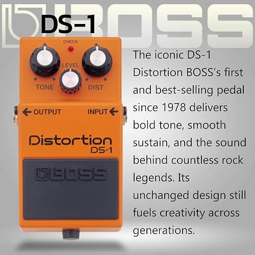 Boss DS-1 Distortion Bundle with Gearlux Power Supply, Instrument Cable, Patch Cable, Picks, and Austin Bazaar Polishing Cloth thumbnail 3