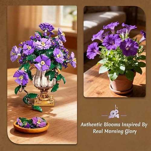 CUBIMANA Flowers Botanicals Building Set with Vase - 2 in 1 Morning Glory Bonsai Building Blocks Plants Arrangement Vintage Wall Flower Pots Home Decor, Gift for Valentine's Day Adults 12+ (1136PCS) thumbnail 8