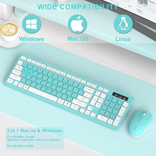 RECCAZR Wireless Keyboard and Mouse Combo, Full-Sized Keyboard and Adjustable DPI Mouse, 2.4GHz USB Receiver, Wireless for PC, Windows, Desktop, Laptop (Blue) thumbnail 5