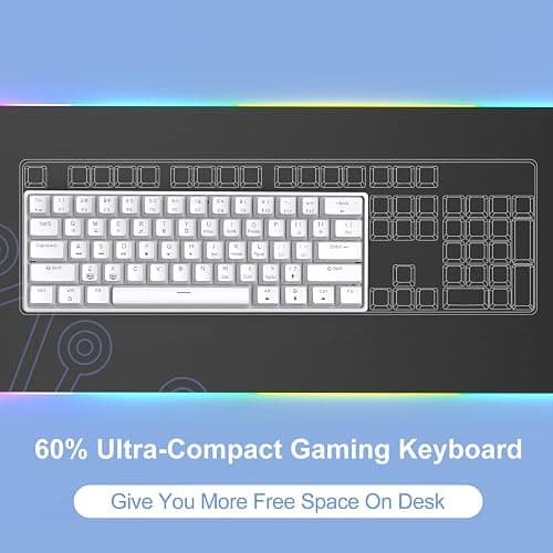 DIERYA 60% Mechanical Keyboard, DK61se Wired Gaming Keyboard with Blue Switches, LED Backlit Ultra-Compact 61 Keys Mini Office Keyboard for Windows Laptop PC Gamer Typist（White） thumbnail 2