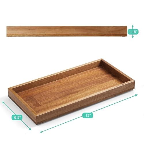 ALELION 13" Bathroom Vanity Tray for Counter - Acacia Wood Decorative Tray for Toilet Tank Makeup Perfume Jewelry Catchall Coffee Table - Wooden Kitchen Countertop Organizer for Soap Dispenser thumbnail 3