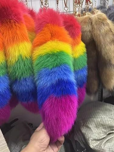 Luxe Fox Fur Tail Keychain - Furry Tail with Gold Clasp for Women, Therian Cosplay Fashion Accessories Pendant thumbnail 9