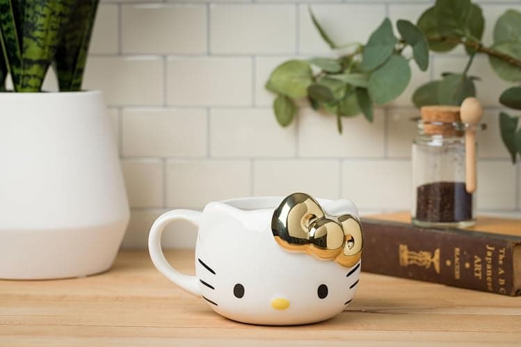 Silver Buffalo Sanrio Hello Kitty Gold Chrome Reflective Bow Ceramic 3D Sculpted Mug, 20 Ounces thumbnail 2