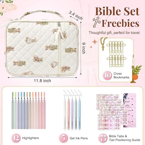 Bible Cover Case for Women Large Bible Cover Bag Study Supplies Journaling Kit Book Carrying Case with Highlighters Christian Gifts for Women thumbnail 2