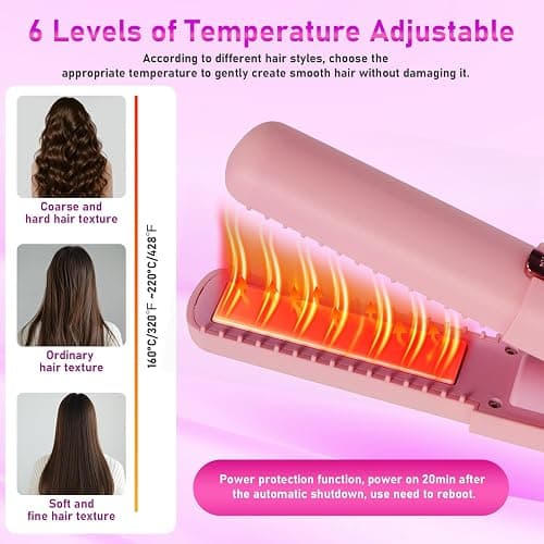 Cordless Hair Straightener, 2 in 1 Ceramic Flat Iron and Curler with Hairpin, 6 Levels of Temperature Adjustment, 4500mAh Battery, Type-C Charging, Portable Hair Straightener for Travel (Pink) thumbnail 6