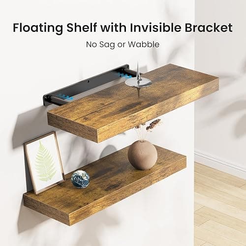 AMADA HOMEFURNISHING Floating Shelves, Wall Shelves for Bathroom/Living Room/Bedroom/Kitchen Decor, Decor Shelf with Invisible Brackets Set of 3, Rustic Brown - AMFS07V thumbnail 4