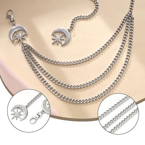 MILAKOO 3 Layered Metal Waist Chain Belt for Women Moon & Sun Belly Belt Body Chain Jewelry for Dress Jeans thumbnail 3