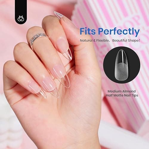 Beetles 12 Sizes Gel Nail Tips 504Pcs Pre Filed Half Matte Medium Almond Full Cover Etch Nail Tips False Fake Clear Acrylic Press on Nails for DIY Nail Extension and Salon Use thumbnail 6