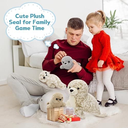 BENINY 4 Pcs Seal Stuffed Animal Set, 20" Mother Plush Toy with 3 Babies in Mom's Belly, Cute Leopard Stuffed Seal Plushie for Girls Boys Kids, Kawaii Chirstmas Bithday thumbnail 8