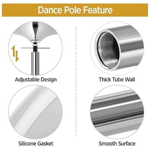 Yaheetech Professional Dance Pole Spinning Static Dancing Pole Portable Removable 45mm Dance Pole Kit for Exercise Club Party Pub Home w/Tools, Silver/Gold thumbnail 3