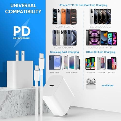 6FT+10FT iPhone 17 16 15 Charger Fast Charging Cable Type C Chargers USB C Charger Block for iPhone 17/17 Plus/17 Pro Max/Air/16/16e/16 Plus/16 Pro Max/15 Pro Max/iPad Pro Mini AirPods USBC Chargers thumbnail 7