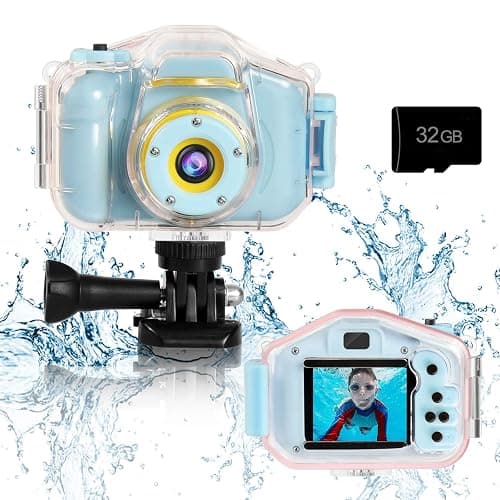 Agoigo Kids Waterproof Camera - Children Underwater HD Video Digital Camcorder, Portable Travel Toy for Toddler - Ideal Christmas Birthday Gifts for Boys Girls Age 3-12 with SD Card (Blue) - Image 1