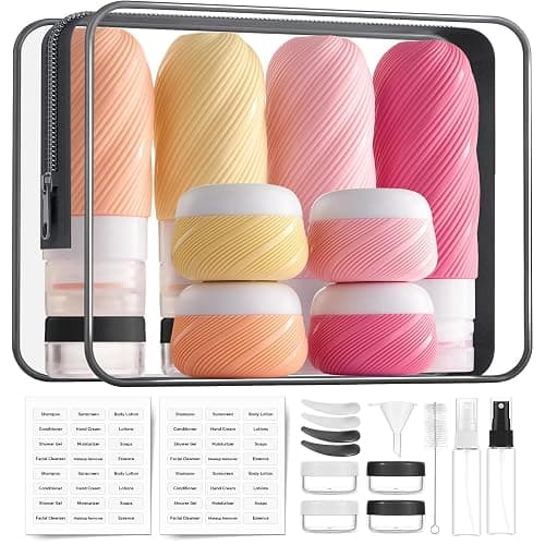 LitBear 23 Pack TSA Approved Travel Bottles for Toiletries, Leak Proof Refillable Travel Size Containers Kit with Silicone Squeezable Bottles Jars for Shampoo Lotion Conditioner, in Clear Bag, Pink - Image 1
