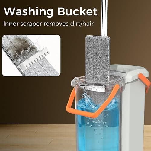 YASHE Mop and Bucket Set with Detachable Space-Saving Bucket, Mop for Floor Cleaning with Wringer, Wall Mop with 360° Rotating Mop Head, 2 Reusable Microfiber Mop Pads thumbnail 2