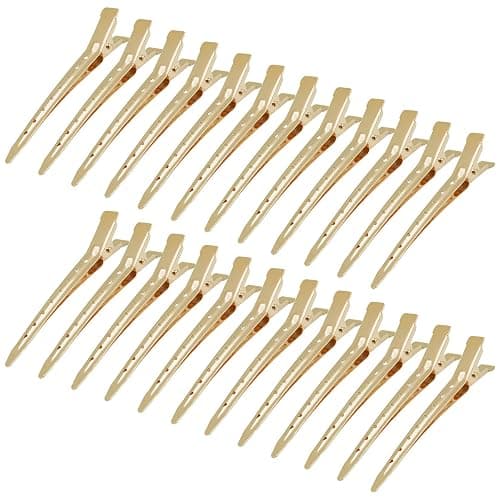 24 Packs Duck Bill Clips, Bantoye 3.35 Inches Rustproof Metal Alligator Curl Clips with Holes for Hair Styling, Hair Coloring, Gold - Image 1