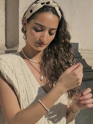 18k Gold Plated Chain Link Necklace for Women, Baroque Pearl/Compass Pendant Necklace thumbnail 3
