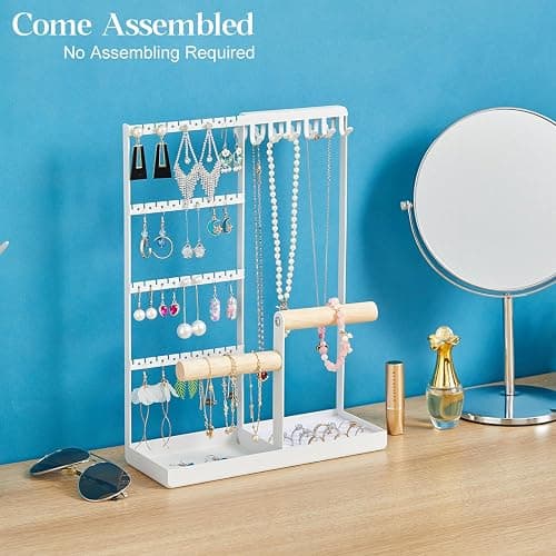 Jewelry Organizer Stand, Jewelry Holder Tree and Storage, Super Large Capacity, 72 Earring Holes, 12 Necklace Hooks, 20 Rings Slot, 2 Bracelet Bars, Assemble Not Required, Size 3.94*9.84*13.78 Inch thumbnail 3