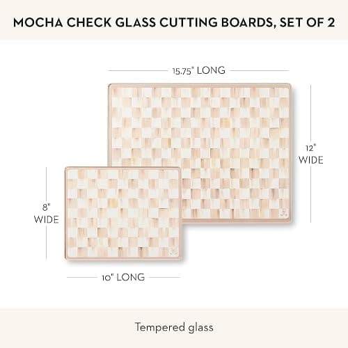 MACKENZIE-CHILDS Set of 2 Tempered Glass Cutting Boards, Countertop Cutting Boards, Brown-and-White Mocha Check thumbnail 3