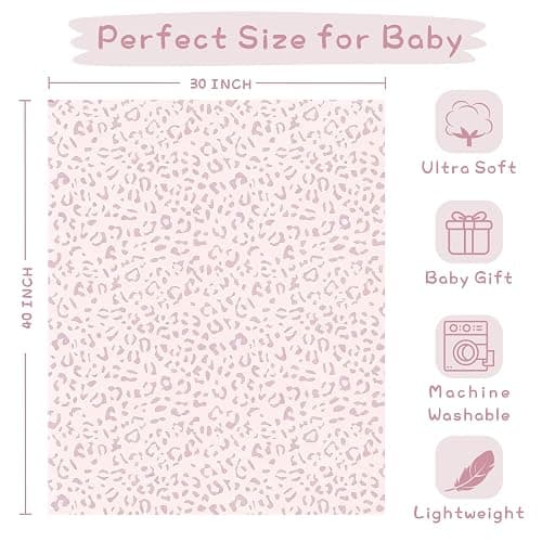 Yurhap Leopard Print Baby Blanket Fleece Baby Blankets for Girls, Ultra Soft Cozy Fluffy Infant Toddler Newborn Receiving Blankets for Crib Stroller, 30"x40", Light Pink thumbnail 3