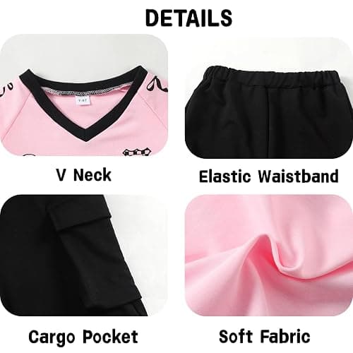 Afsmlys Tween Girls Clothes Short Sleeve Graphic T-Shirt Top + Cargo Pants 2pcs Outfit Set, Size 7-15Years thumbnail 6