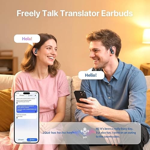 AI Translation Earbuds Real-Time : 144 Languages, Offline Mode, Noise Canceling, 60 Hours Battery - Seamless Translator Headphones for Travel Business Learning, iOS & Android Support thumbnail 4