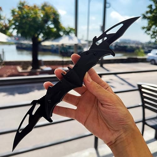AZHU Twin Blade Knife, Folding Pocket with Clip, 12.4 Inches Stainless Steel Tactical Knife Bat Knives, Two Sharp Cut, Great Gift Idea for Comics Fans, Collectors (Black) thumbnail 2