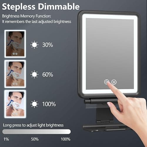 Heated Shower Mirror Fogless for Shaving, 3 Colors Stepless Dimmable Lights Fogless Mirror for Shower, Rechargeable Anti Fog Shaving Mirror for Shower with Razor Holder for Men, Light Memory Function thumbnail 4