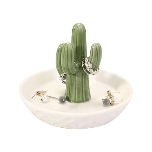HOME SMILE Ceramic Cactus Ring Holder with Derorative White Dish for Jewelry,Christmas Birthday Gifts for Women thumbnail 4