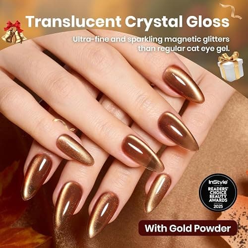 beetles Gel Polish Golden Mirage Cat Eye Gel Nail Polish Set - 6 Colors Glitter Red Green Blue Brown Pink Christmas Gel Nail Kit Magnetic Shine Soak Off UV Winter Salon DIY Manicure Gift for Women thumbnail 2