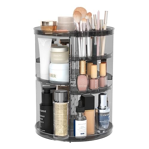 Rotating Makeup Organizer, DIY 8 Adjustable Layers Spinning Skincare Organizers, 360 Cosmetic Display Case with Brush and Perfume Holder, Makeup Desk Storage Carousel for Vanity Bathroom Countertop - Image 1