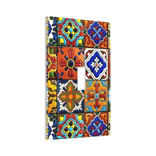 Mexican Talavera Ceramic Pattern Single Toggle Light Switch Plate 1 Gang Decorative Wall Plate Cover Electrical Switchplate Faceplate for Bedroom Room Decorate - Image 1