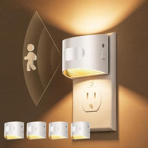 L LOHAS LED Motion Sensor Night Light, Dusk to Dawn & Motion Activated LED Night Light, Night Lights Plug into Wall with 30-100lm Adjustable Brightness, 3000K Soft White, White Housing 4 Pack - Image 1
