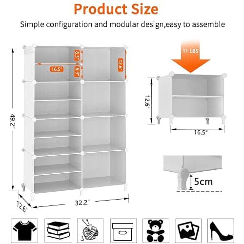 AWTATOS Closet Organizer 8 Cube Storage Shelves Closet Clothes Organizers and Storage Stackable Cubby Shelving for Closet Bedroom Living Room Office White thumbnail 3