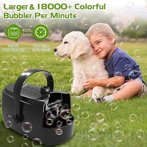 Bubble Machine Durable Automatic Bubble Blower, 18000+ Big Bubbles Per Minute Bubbles for Kids Toddlers Bubble Maker Operated by Plugin or Batteries Bubble Toys for Indoor Outdoor Birthday Party thumbnail 4