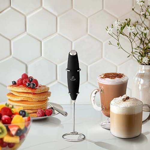 Zulay Kitchen Powerful Milk Frother Wand With 2 Duracell Batteries - Ultra Fast Handheld Drink Mixer - Electric Whisk Foam Maker for Coffee, Lattes, Cappuccino, Matcha, Hot Chocolate & Creamer - Black thumbnail 5