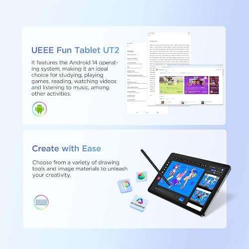 UGEE Pad Drawing Tablet No Computer Needed,Android 14 tablet drawing Stand for 7000mAh+18W Battery,6GB+128GB Fun Drawing Pad 2K Ultra HD Large Screen with Full-Laminated Screen,Standalone Tablet 10.36 thumbnail 8